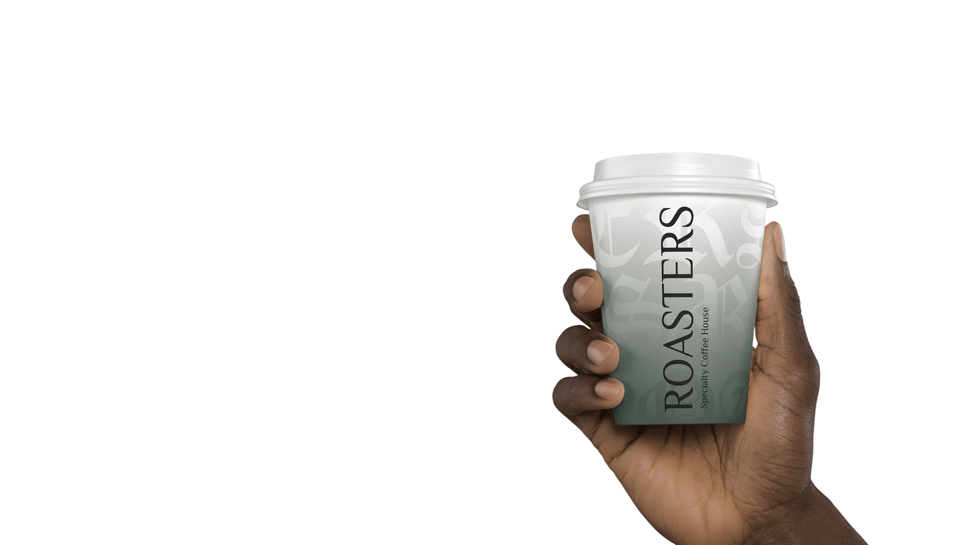 Hand holding a Roasters coffee cup